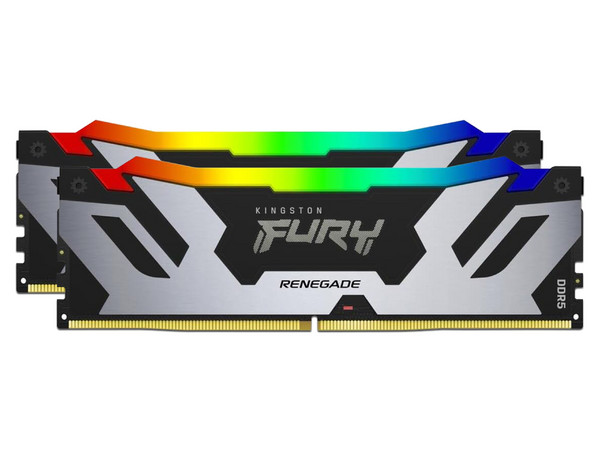 Kit de Memorias DIMM Kingston Fury Renegade RGB, DDR5 PC5-51200 (6400 MHz), CL32, 48GB (2 x 24GB). Color Negro/Plateado.