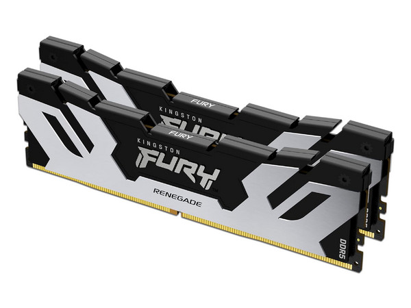 Kit de Memorias DIMM Kingston Fury Renegade Silver, DDR5 PC5-51200 (6400 MHz), CL32, 48GB (2 x 24GB). Color Blanco/Pleteado.