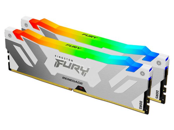 Kit de Memorias DIMM Kingston Fury Renegade Silver RGB, DDR5 PC5-51200 (6400 MHz), CL32, 64GB (2 x 32GB). Color Blanco/Plateado.