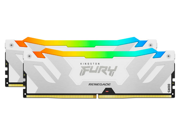 Kit de Memorias DIMM Kingston Fury Renegade Silver RGB, DDR5 PC5-51200 (6400 MHz), CL32, 64GB (2 x 32GB). Color Blanco/Plateado.