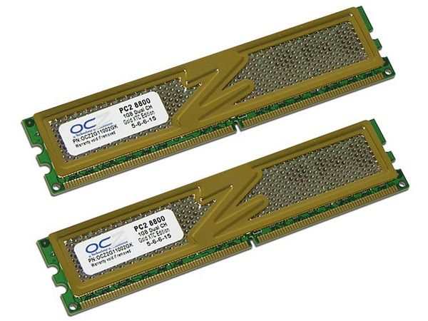Memoria OCZ Gold Edition XTC de 2GB (2 x 1GB) DDR2 1100MHz  (PC2 8800)
Timing: CL 5-6-6-15
Modelo: OCZ2G11002GK