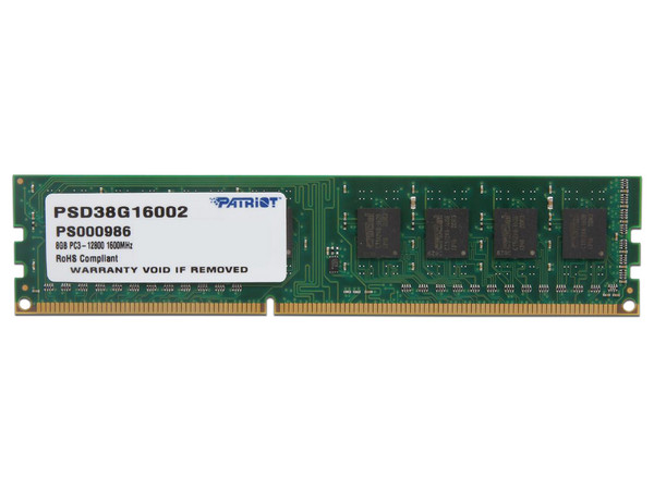 Memoria DIMM Patriot Signature DDR3, PC3-12800 (1600MHz), CL11, 8 GB.