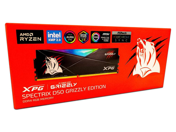 Memoria DIMM XPG Spectrix D50 GRIZZLY, DDR4 PC4-25600 (3200MHz), RGB, CL18, 16GB.