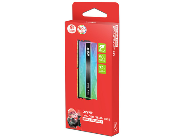 Memoria DIMM XPG Lancer Neon, DDR5 PC5-48000 (6000MHz), CL30, 16GB.