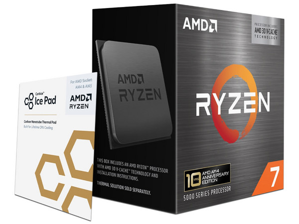Procesador AMD Ryzen 7 5800X3D de Quinta Generación 10 Aniversario, 3.4 GHz (hasta 4.5 GHz), Socket AM4, Caché 96MB, Octa-Core, 105W, No incluye disipador y gráficos integrados. Incluye Carbice Ice Pad.