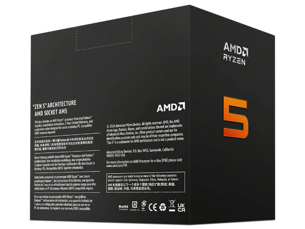 Procesador AMD Ryzen 5 9600 de Novena Generación, 
3.8 GHz (hasta 5.2 GHz), 
Con Gráficos AMD Radeon Graphics y Con Disipador,
 Socket AM5, 
Caché 32 MB, Six-Core, 65W.