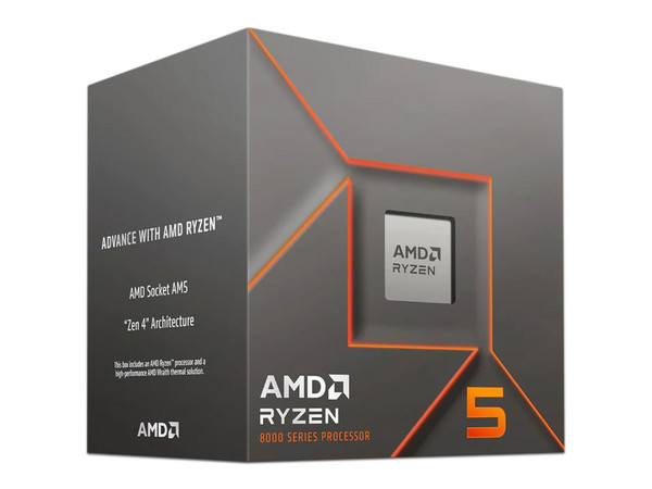 Procesador AMD Ryzen 5 8400F de Octava Generación, 
4.2 GHz (hasta 4.7 GHz), 
Sin Gráficos Integrados y Con Disipador, 
Socket AM5, 
Caché 16MB, Six-Core, 65W.