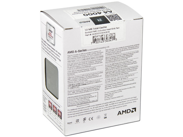 Procesador (APU) AMD A4-4000 a 3.0 GHz con Gráficos Radeon HD 7480D, Caché 1MB, Socket FM2, Dual-Core, 65W.