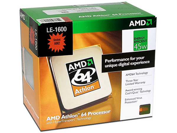 Procesador AMD Athlon 64 LE-1600, 2.2GHz, Cache L2 1MB , Socket AM2, Bajo Consumo 45Watts.