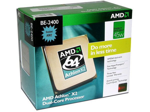 Procesador AMD Athlon X2 BE-2400, Dual Core a 2.3GHz, Cache L2 2x512KB, Socket AM2, Bajo Consumo 45Watts.