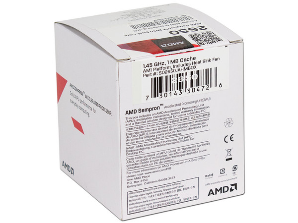 Procesador (APU) AMD Sempron 2650 a 1.45 GHz con Gráficos Radeon HD 8240, Caché 1MB, Socket AM1, Dual-Core, 25W.