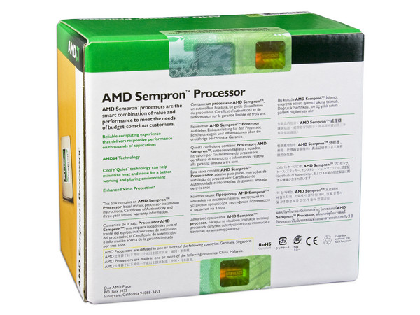Procesador AMD Sempron 64 3800+ a 2.2 Ghz, L2 cache 256KB, Socket AM2