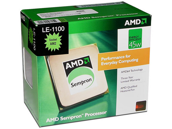 Procesador AMD Sempron LE-1100 a 1.9 Ghz, L2 cache 256KB, Socket AM2, Bajo Consumo 45Watts.