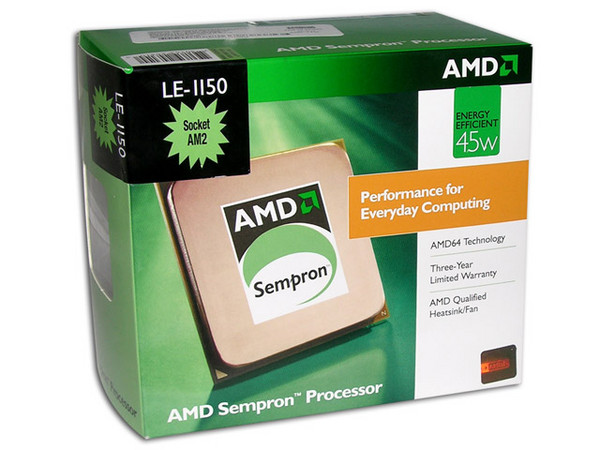 Procesador AMD Sempron LE-1150 a 2.0 Ghz, L2 cache 256KB, Socket AM2, Bajo Consumo 45Watts.