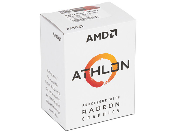 Procesador AMD Athlon 3000G,
3.5GHz, 
Con Gráficos AMD Radeon Graphics y Con Disipador, 
Socket AM4, 
Dual-Core, 35W.