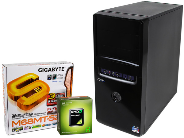 Procesador AMD Sempron 145, 2.8GHz, Socket AM3 + T. Madre Gigabyte GA-M68MT-S2 + Gabinete Acteck Dassel ATX con fuente de 500W.