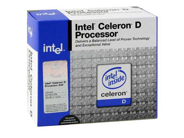 Procesador Intel Celeron D 335 a 2.8Ghz, BUS de 533, 256KB, 478 pines, en caja.