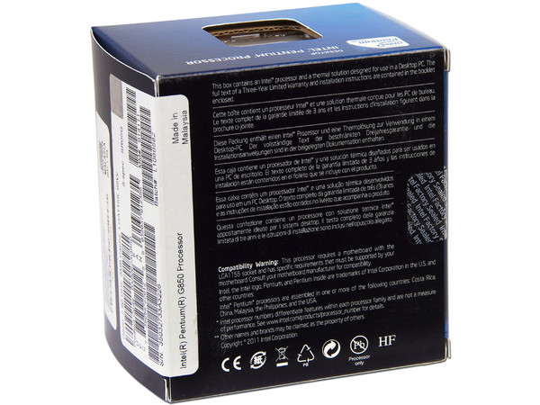 Procesador Intel Pentium G850 a 2.9 GHz con Intel HD Graphics, Socket 1155, L3 Caché 3MB