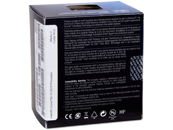 Procesador Intel Core i5-2310 a 2.9 GHz (3.2GHz Turbo Boost) con Intel HD Graphics 2000, Socket 1155, L3 Caché 6MB, Quad-Core, 32nm