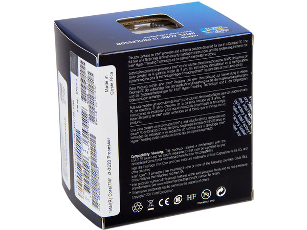 Procesador Intel Core i3-3220 de Tercera Generación, 3.30 GHz con Intel HD Graphics 2500, Socket 1155, L3 Caché 3 MB, Dual-Core, 22nm.