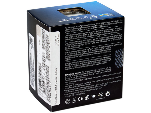 Procesador Intel Core i5-3570 de Tercera Generación, 3.4 GHz con Intel HD Graphics 2500, Socket 1155, L3 Cache 6MB, Quad-Core, 22nm.