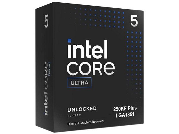 Procesador Intel Core Ultra 5 250KF Plus, 
3.3 GHz (hasta 5.3 GHz), 
Sin Gráficos y Sin Disipador, 
Socket LGA1851, 
Caché 30 MB, 18 Núcleos, 125W.