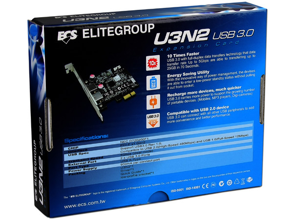 Tarjeta Controladora ECS con 2 puertos USB 3.0  (compatibles con USB 2.0). PCI-E x1