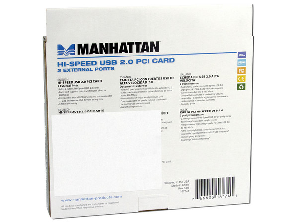 Tarjeta Manhattan PCI con 2 Puertos USB 2.0