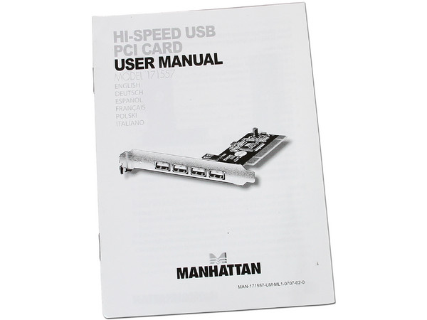Tarjeta Controladora  Manhattan, con 5 puertos USB 2.0 (4 externos y 1 interno), PCI.