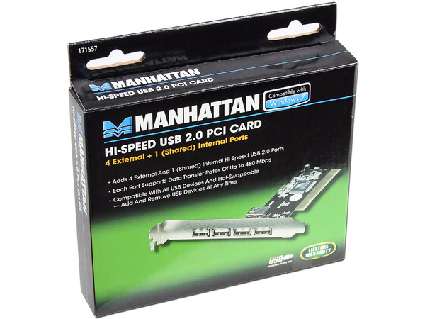 Tarjeta Controladora  Manhattan, con 5 puertos USB 2.0 (4 externos y 1 interno), PCI.