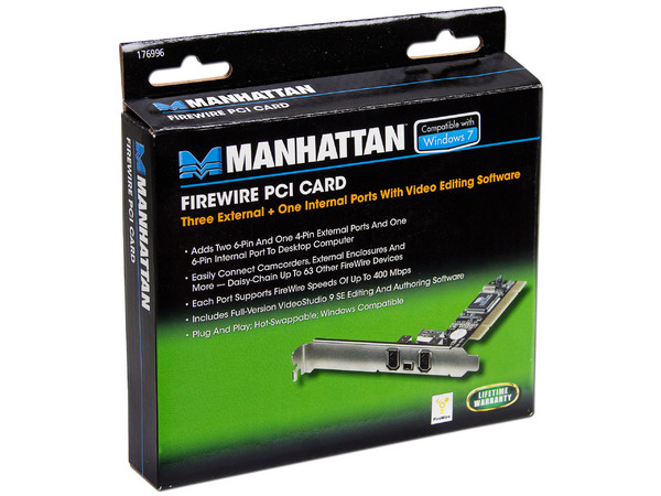 Tarjeta Controladora Manhattan, con 4 puertos FireWire 400 (3 externos y 1 interno),PCI.               