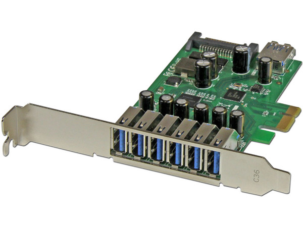 Adaptador tarjeta PCI Express de 7 puertos USB 3.0 con perfil bajo o completo.
