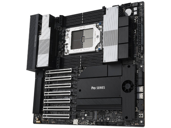 T. Madre ASUS WS WRX90E SAGE SE, 
Chipset AMD WRX90,
Segmento: Alto,
Soporta: Threadripper PRO 7000 WX-Series,
Memoria: DDR5 ECC, 2048GB Max,
Integrado: AudioHD, Red Dual 10Gb Ethernet,
USB 3.4 y SATA 3.0, M.2, EEB,
Ptos: 6xPCIE5.0x16, 1xPCIE5.0.