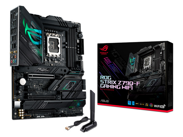 T. Madre Asus ROG Strix Z790-F Gaming WiFi, Chipset Intel Z790,
Soporta: Intel 12va y 13va Generación, Socket 1700,
Memoria: DDR5 7800+/5800/4800MHz, 128GB Max,
Integrado: AudioHD, Red, USB 3.2 y SATA 3.0, M.2,
ATX, Ptos: 1xPCIE5.0x16, 2xPCIE4.0x16.