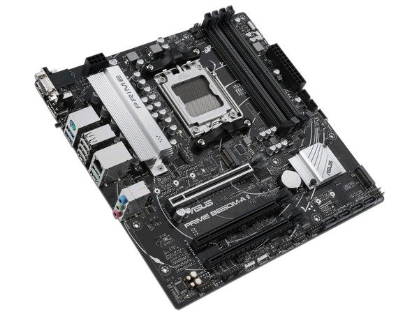 T. Madre ASUS Prime B650M-A II, Socket AM5, Soporta hasta 4 Módulos DDR5 (192GB Máx), Formato Micro-ATX.