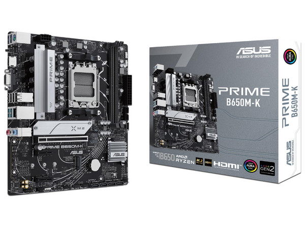 T. Madre ASUS PRIME B650M-K:
Chipset AMD B650,
Segmento: Alto,
Soporta: Procesadores AMD Ryzen Serie 8000 y 9000, Socket AM5,
Memoria: DDR5 6400MHz, 96GB Max,
Integrado: HDMI 2.1, Audio HD, USB,
Micro ATX, Ptos: 1xPCIE4.0x16.