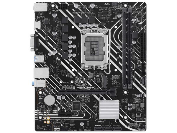 T. Madre ASUS Prime H610M-K,
Chipset Intel H610,
Segmento: Básico,
Soporta: Procesadores Intel Core 12 y 13 Gen, Socket LGA 1700,
RAM: DDR5 4800,5000,5200,5400,5600 MHz,
Almacenamiento: M.2, SATA 3.0,
Audio HD, Red,
Micro-ATX, Ptos: 1x PCIe 4.0 x16