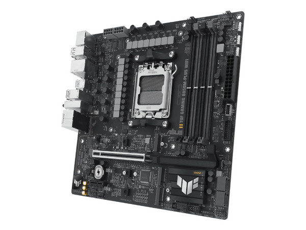 T. Madre ASUS TUF Gaming B850M-PLUS WiFi, 
Chipset AMD B850,
Segmento: Alto/Gamer,
Soporta Ryzen 9000, 8000 y 7000, Socket AM5,
RAM: 8000 DDR5 hasta 256 GB,
Integrado: Audio HD, Red y Wi-Fi 6,
USB 3.2, SATA 3.0, M.2,
Micro-ATX, Ptos: PCIe 5.0 x16.
