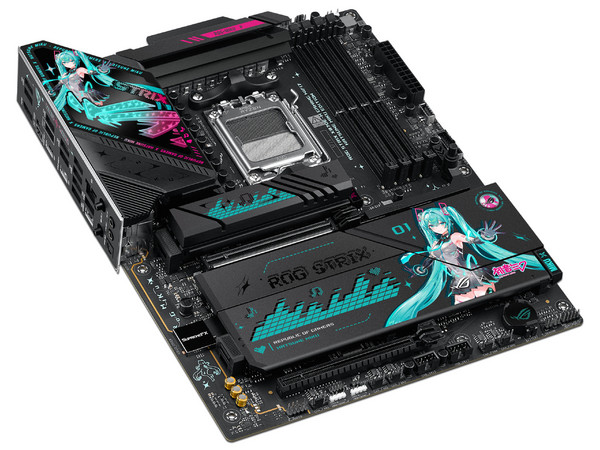 T. Madre ASUS ROG STRIX X870E-H GAMING WIFI7 HATSUNE MIKU: 
Chipset AMD 870E,
Segmento: Alto/Gamer,
Soporta: Procesadores AMD Ryzen 9000 Series, Socket AM5,
DDR5 8000MHz, 256GB Máx,
AudioHD, Red, Wi-Fi, USB y SATA 3.0, M.2,
ATX, Ptos: 1xPCIE5.0x16