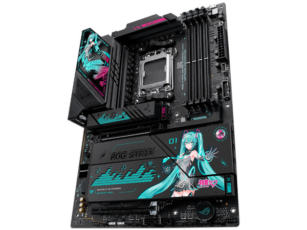 T. Madre ASUS ROG STRIX X870E-H GAMING WIFI7 HATSUNE MIKU: 
Chipset AMD 870E,
Segmento: Alto/Gamer,
Soporta: Procesadores AMD Ryzen 9000 Series, Socket AM5,
DDR5 8000MHz, 256GB Máx,
AudioHD, Red, Wi-Fi, USB y SATA 3.0, M.2,
ATX, Ptos: 1xPCIE5.0x16