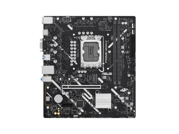 T. Madre ASUS PRIME H810M-K: 
Chipset Intel H810, 
Segmento: Básico, Socket 1851, 
Soporta: Procesadores Intel Ultra, 
Memoria: DDR5 6400MHz, Integrado: AudioHD, Red, USB, 
M.2, Micro-ATX, 
Ptos: 1xPCIE4.0x16, 1xPCIE4.0x1.