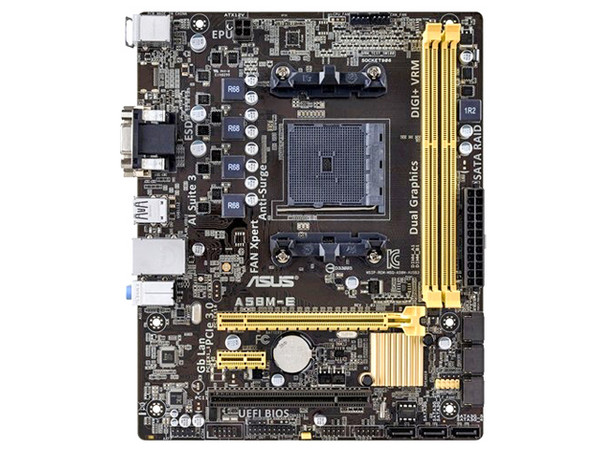 T. Madre ASUS A58M-E, ChipSet AMD A58,
Soporta: AMD A10/ A8/ A6/ A4 de Socket FM2+,
Memoria: DDR3 2400(O.C.)/1333 MHz, 32GB Max,
Integrado: Audio HD, Red,
Micro-ATX, Ptos: 1xPCIEx16, 1xPCIEx1, 1xPCIx1
