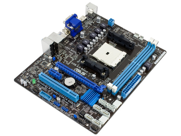 T. Madre ASUS A85XM-A, ChipSet AMD A85X FCH,
Soporta: AMD A10/A8/A6/A4/ Athlon X4 de Socket FM2,
Memoria: DDR3 1866/1600/1333/1066 MHz, 32 GB Max,
Integrado: Audio HD, Red Gigabit,
SATA 3.0, USB 3.0,
Micro ATX, Ptos: 1xPCIEX16, 1xPCIEX1.