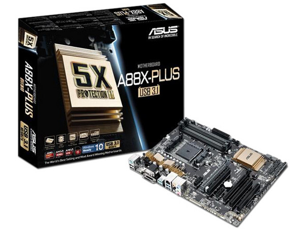 T. Madre ASUS A88X-PLUS, ChipSet AMD A88X,
Soporta: Athlon, Procesadores de serie A,
Memoria: DDR3 2400(O.C.)/2133/1866/1600/1333 MHz, 64GB Max,
Integrado: Audio HD, Red,
USB 3.1 y SATA 3.0,
ATX, Ptos: 1xPCIE 3.0 x16, 1xPCIEx16