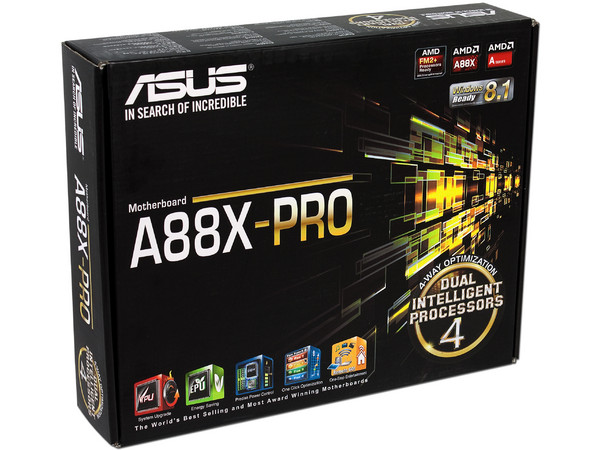 T. Madre ASUS A88X-PRO, ChipSet AMD A88X,
Soporta: AMD A10/ A8/ A6/ A4/ AthlonX4 de Socket FM2+,
Memoria: DDR3 2400(O.C.)/2133/1866/1600/1333 MHz, 64GB Max,
Integrado: Audio HD, Red,
USB 3.0 y SATA 3.0,
ATX, Ptos: 2xPCIE 3.0 x16, 1xPCIEx16