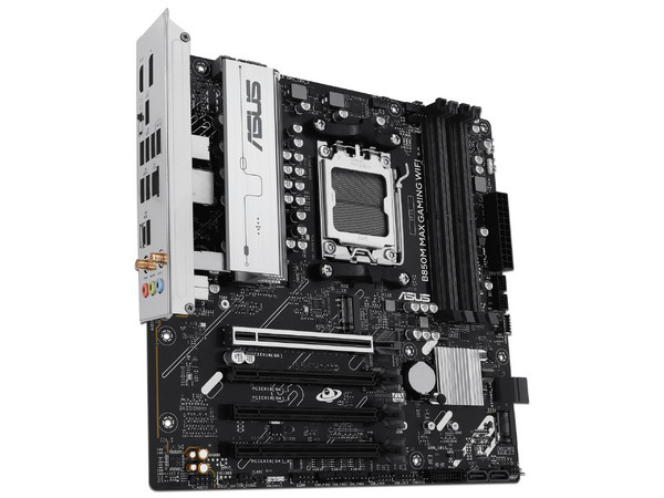 T. Madre Asus B850M MAX GAMING WIFI, 
Chipset AMD B850, 
Segmento: Alto/Gamer, 
Soporta: AMD Ryzen Serie 9000/8000/7000, Socket AM5, 
Memoria: DDR5 8000/6200MHz, 256GB Máx, 
Integrado: Audio HD, Wi-Fi 6, SATA 3.0, M.2, 
Micro-ATX, Ptos: 1xPCIE5.0x16