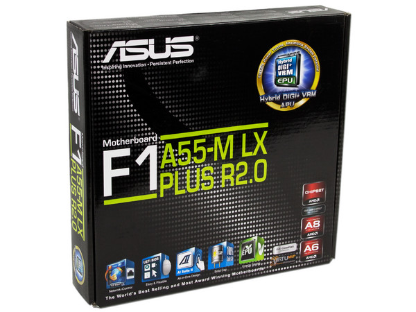 T. Madre ASUS F1A55-M LX PLUS R2.0, Chipset AMD A55 FCH,
Soporta: AMD A8/A6/A4/E2 de Socket FM1,
Memoria:DDR3 2250(O.C.)/1866/1600/1333 MHz, 32GB Max,
Integrado: Audio HD, Red,
Micro-ATX, Ptos: 2xPCIEX16, 1xPCIEX1