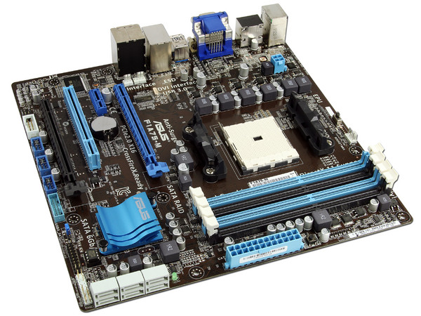 T. Madre ASUS F1A75-M, Chipset AMD A75 FCH,
Soporta: AMD A8 y A6 de Socket FM1,
Memoria: DDR3 1866/1600/1333/1066 MHz, 64GB Max,
 USB 3.0 y SATA 3.0
Integrado: Audio HD, Red,
Micro-ATX, Ptos: 2xPCIEX16, 1xPCIEX1