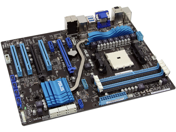 T. Madre ASUS F1A75-V PRO, Chipset AMD A75 FCH,
Soporta: AMD A8, A6, A4 y E2 de Socket FM1,
Memoria: DDR3 1866/1600/1333/1066 MHz, 64GB Max,
 USB 3.0 y SATA 3.0
Integrado: Audio HD, Red,
ATX, Ptos: 1xPCIEX16, 2xPCIEX1