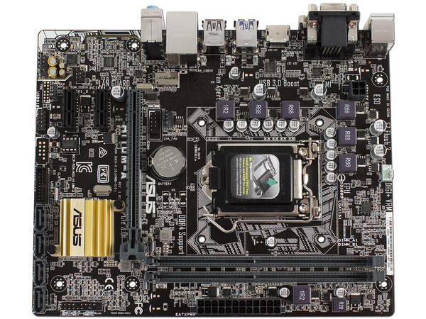 T. Madre H110M-A, ChipSet Intel H110,
Soporta: Intel Core i7/Core i5/Core i3/Pentium/Celeron de Socket 1151,
Memoria: DDR4 2133 MHz, 32GB Max,
SATA 3.0, USB 3.0,
Integrado: Audio HD, Red Gigabit,
Micro-ATX, Ptos: 1xPCIE 3.0 x16, 2xPCIE 2.0 x1.